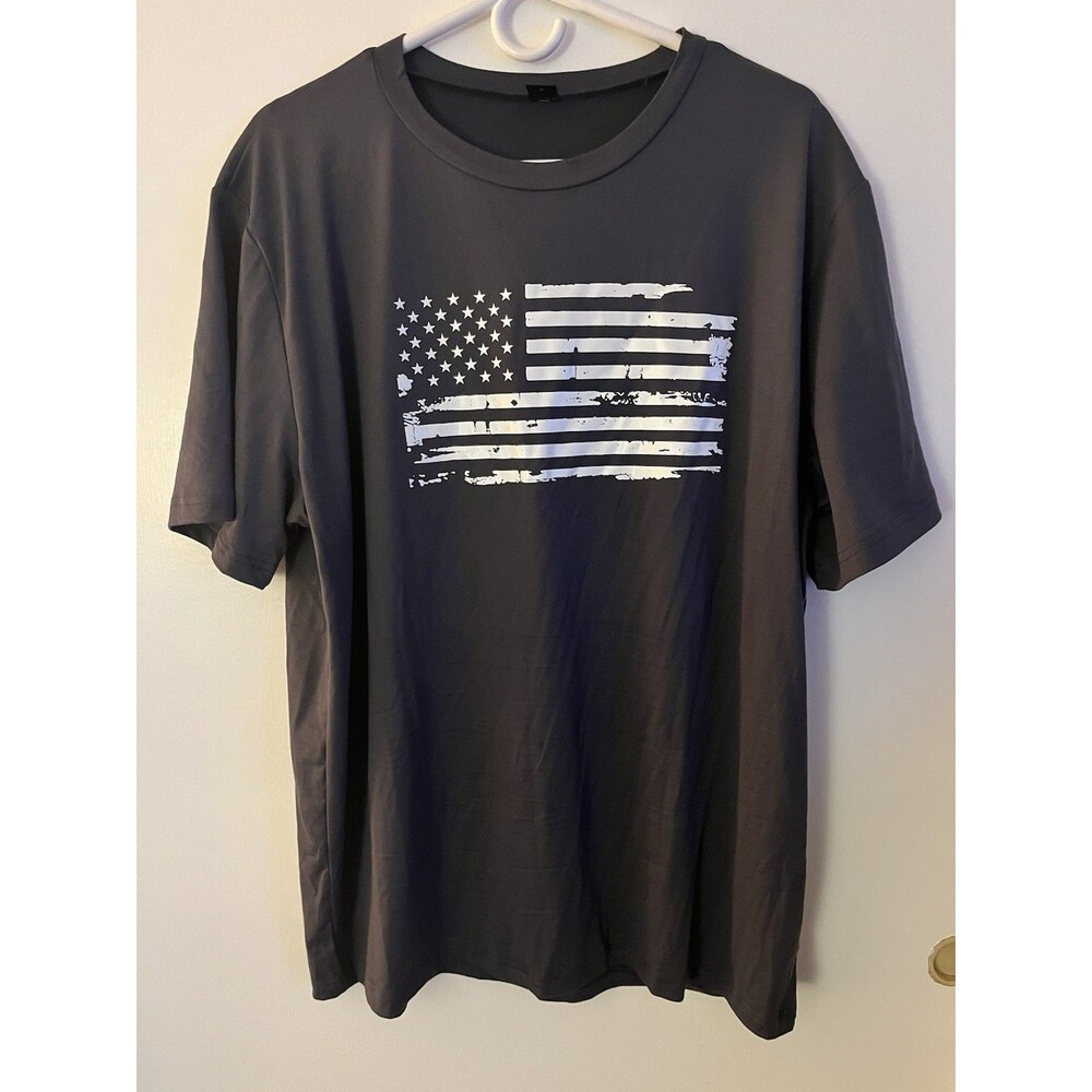 Men's Gray USA Flag Graphic Print Crew Neck Short Sleeve T-Shirt, XL